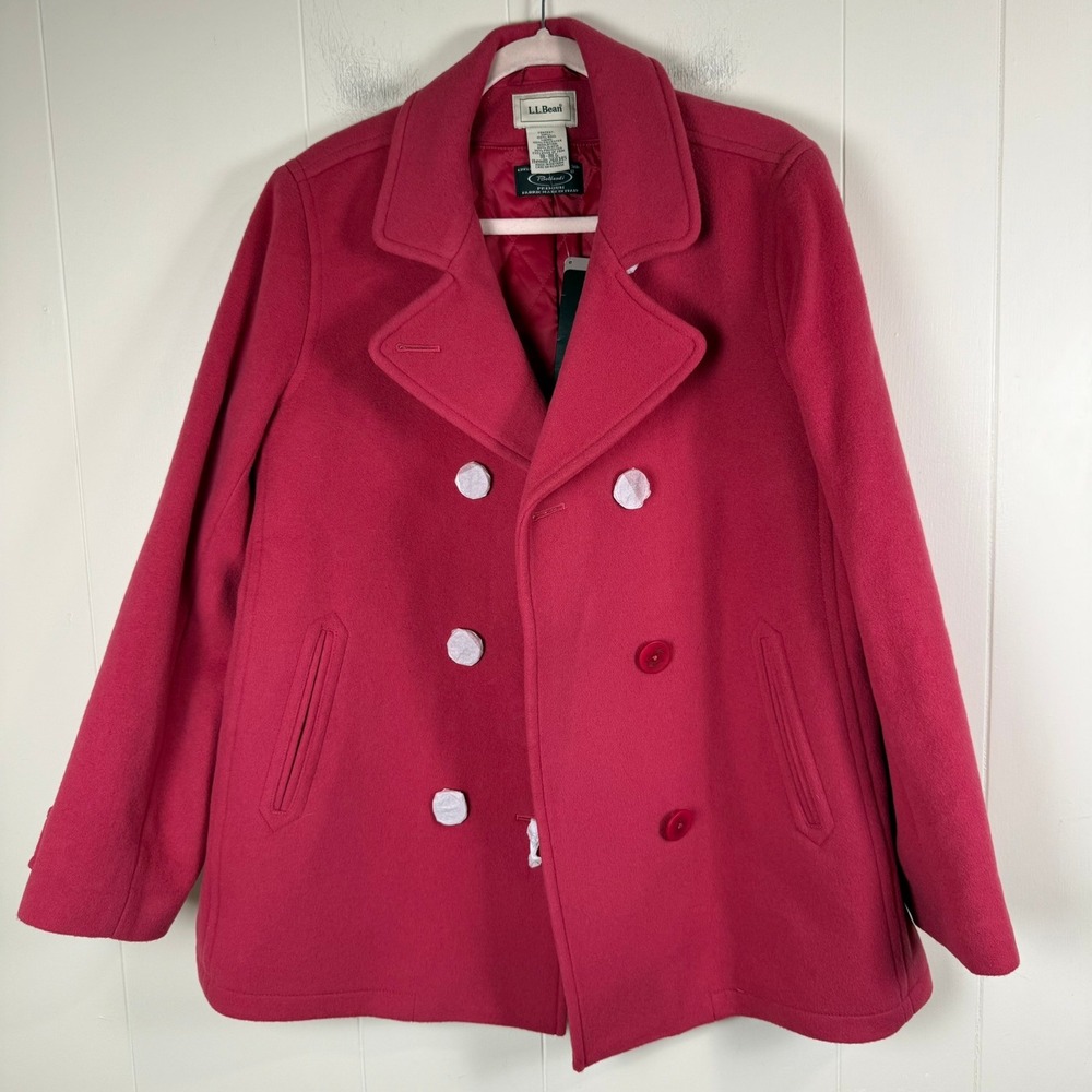 LL Bean Women's Wool Blend Peacoat Red Double Breasted Thinsulate‎ Winter Size